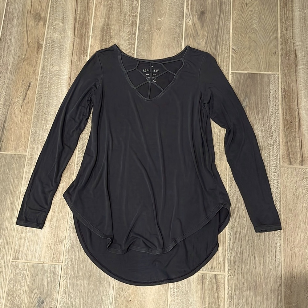 Grey Long Slv with Strappy Neck Detail from American Eagle Outfitters